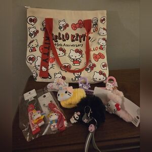 Hello Kitty Cream and Red Tote Bag with Assorted Hello Kitty Accessories